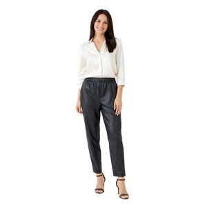 ZARA Black Faux Large Leather High-Waisted Jogger Pants With Elastic Waistband